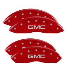 Load image into Gallery viewer, MGP Caliper Covers 34211SGMCRD Set of 4: Red finish, Silver GMC
