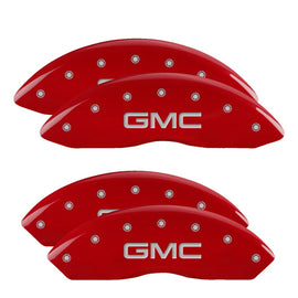 MGP Caliper Covers 34211SGMCRD Set of 4: Red finish, Silver GMC