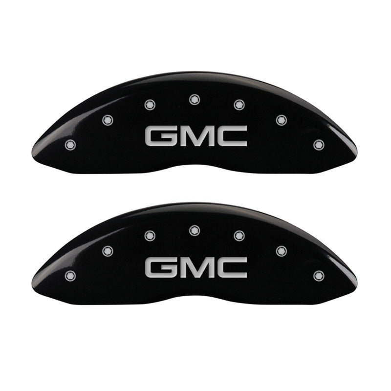 MGP Caliper Covers 34213FGMCBK Front Set of 2: Black finish, Silver GMC