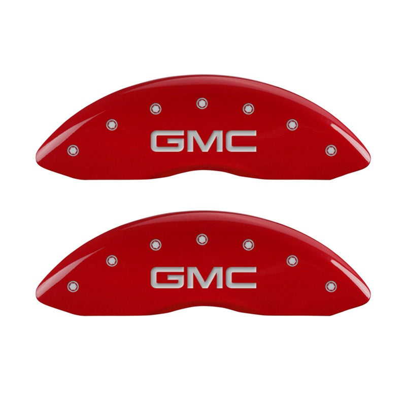 MGP Caliper Covers 34213FGMCRD Front Set of 2: Red finish, Silver GMC
