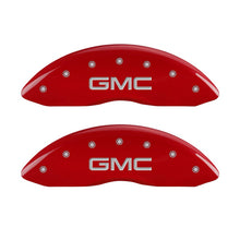 Load image into Gallery viewer, MGP Caliper Covers 34213FGMCRD Front Set of 2: Red finish, Silver GMC