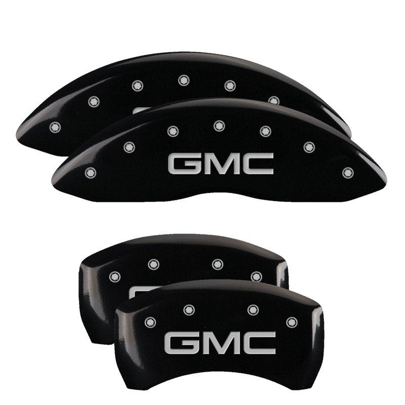 MGP Caliper Covers 34218SGMCBK Set of 4: Black finish, Silver GMC