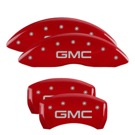 MGP Caliper Covers 34218SGMCRD Set of 4: Red finish, Silver GMC