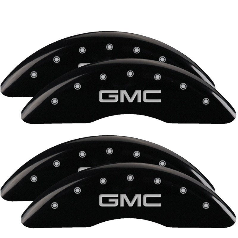 MGP Caliper Covers 34219SGMCBK Set of 4: Black finish, Silver GMC