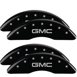 MGP Caliper Covers 34219SGMCBK Set of 4: Black finish, Silver GMC