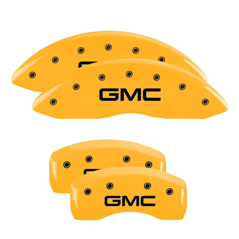 MGP Caliper Covers 34220SGMCYL Set of 4: Yellow finish, Black GMC