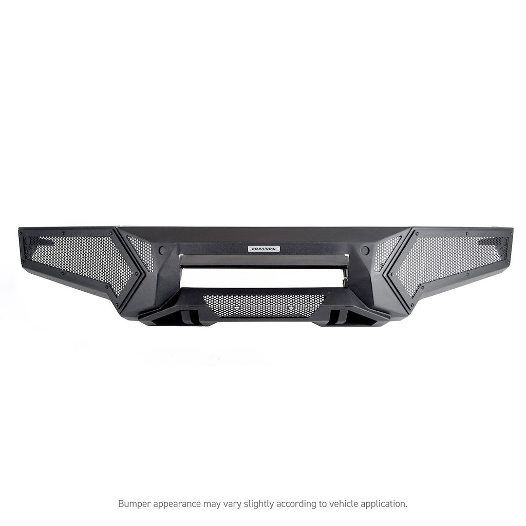 Go Rhino 343981T Low profile steel bumper with powered light mount protects front of vehicle