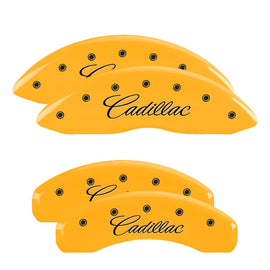 MGP Caliper Covers 35003SCADYL Set of 4: Yellow finish, Black Cadillac (Cursive)