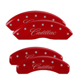 MGP Caliper Covers 35005SCADRD Set of 4: Red finish, Silver Cadillac (Cursive)