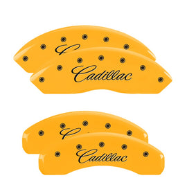 MGP Caliper Covers 35005SCADYL Set of 4: Yellow finish, Black Cadillac (Cursive)