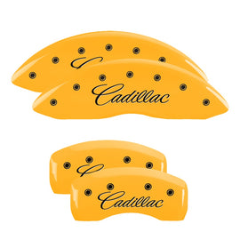 MGP Caliper Covers 35007SCADYL Set of 4: Yellow finish, Black Cadillac (Cursive)
