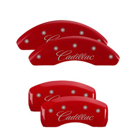 MGP Caliper Covers 35023SCADRD Set of 4: Red finish, Silver Cadillac (Cursive)