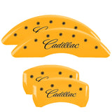MGP Caliper Covers 35024SCADYL Set of 4: Yellow finish, Black Cadillac (Cursive)