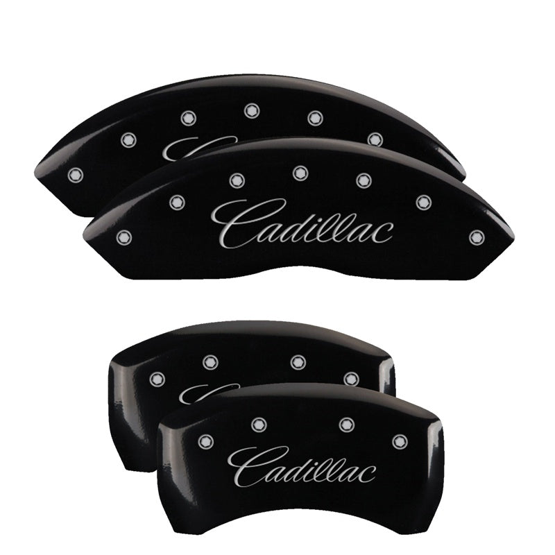 MGP Caliper Covers 35025SCADBK Set of 4: Black finish, Silver Cadillac (Cursive)