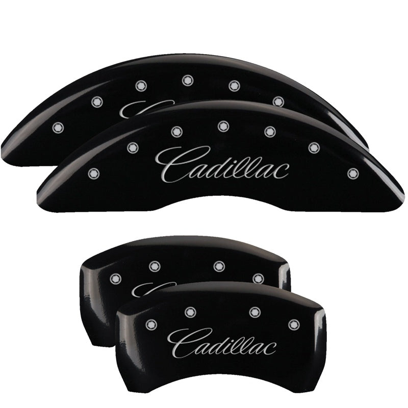 MGP Caliper Covers 35026SCADBK Set of 4: Black finish, Silver Cadillac (Cursive)