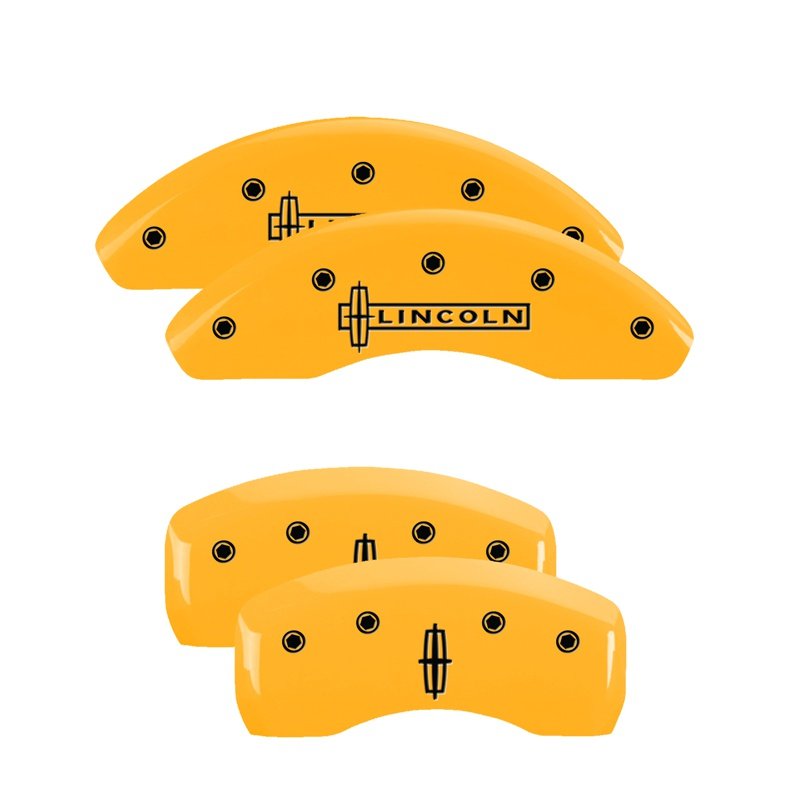 MGP Caliper Covers 36008SLC1YL Set of 4: Yellow finish, Black Lincoln / Star logo