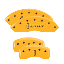 Load image into Gallery viewer, MGP Caliper Covers 36018SLC1YL Set of 4: Yellow finish, Black Lincoln / Star logo