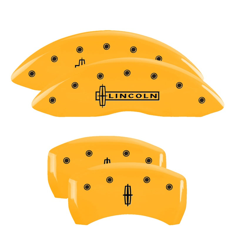 MGP Caliper Covers 36020SLC1YL Set of 4: Yellow finish, Black Lincoln / Star logo