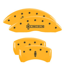 Load image into Gallery viewer, MGP Caliper Covers 36020SLC1YL Set of 4: Yellow finish, Black Lincoln / Star logo