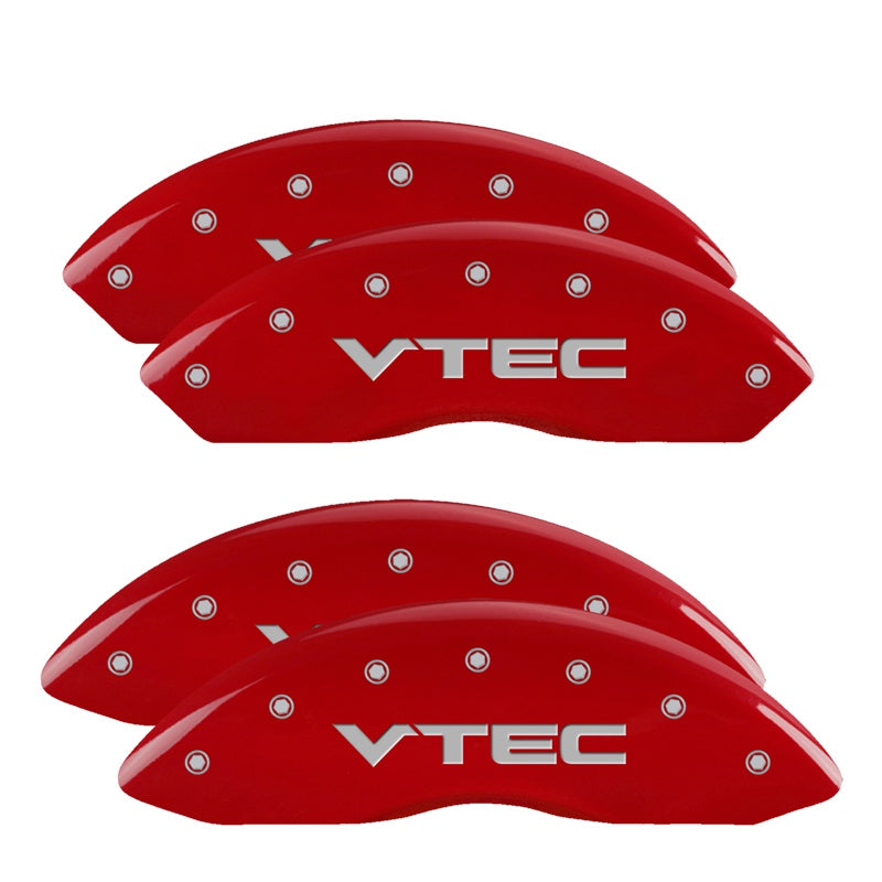 MGP Caliper Covers 39015SVTCRD Set of 4: Red finish, Silver VTEC
