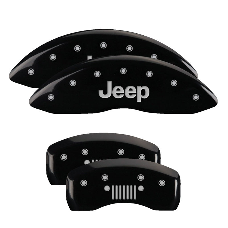 MGP Caliper Covers 42003SJPLBK Set of 4: Black finish, Silver JEEP / JEEP Grill Logo