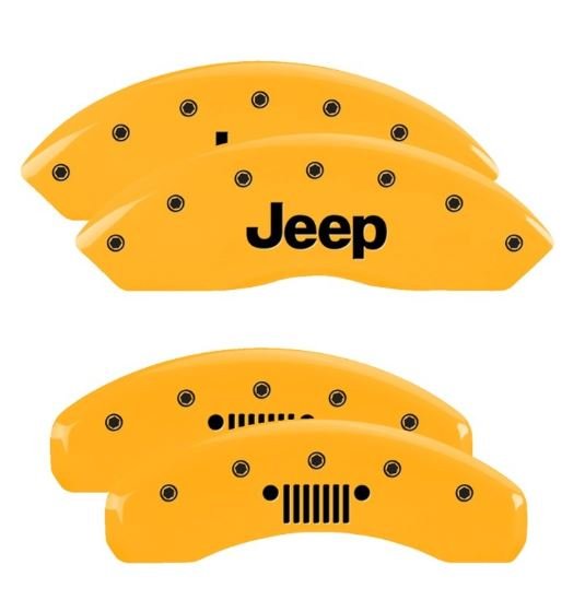MGP Caliper Covers 42007SJPLYL Set of 4: Yellow finish, Black JEEP / JEEP Grill Logo