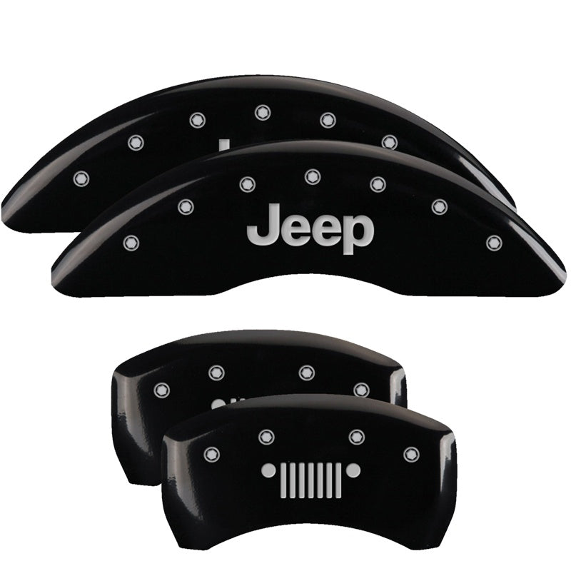 MGP Caliper Covers 42012SJPLBK Set of 4: Black finish, Silver JEEP / JEEP Grill Logo