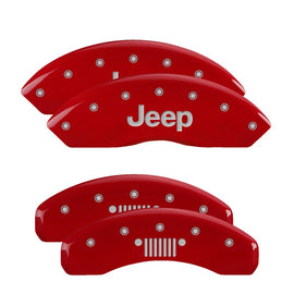MGP Caliper Covers 42014SJPLRD Set of 4: Red finish, Silver JEEP / JEEP Grill Logo