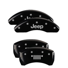 Load image into Gallery viewer, MGP Caliper Covers 42016SJPLBK Set of 4: Black finish, Silver JEEP / JEEP Grill Logo
