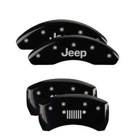 MGP Caliper Covers 42016SJPLBK Set of 4: Black finish, Silver JEEP / JEEP Grill Logo