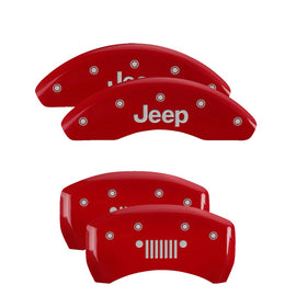 MGP Caliper Covers 42016SJPLRD Set of 4: Red finish, Silver JEEP / JEEP Grill Logo