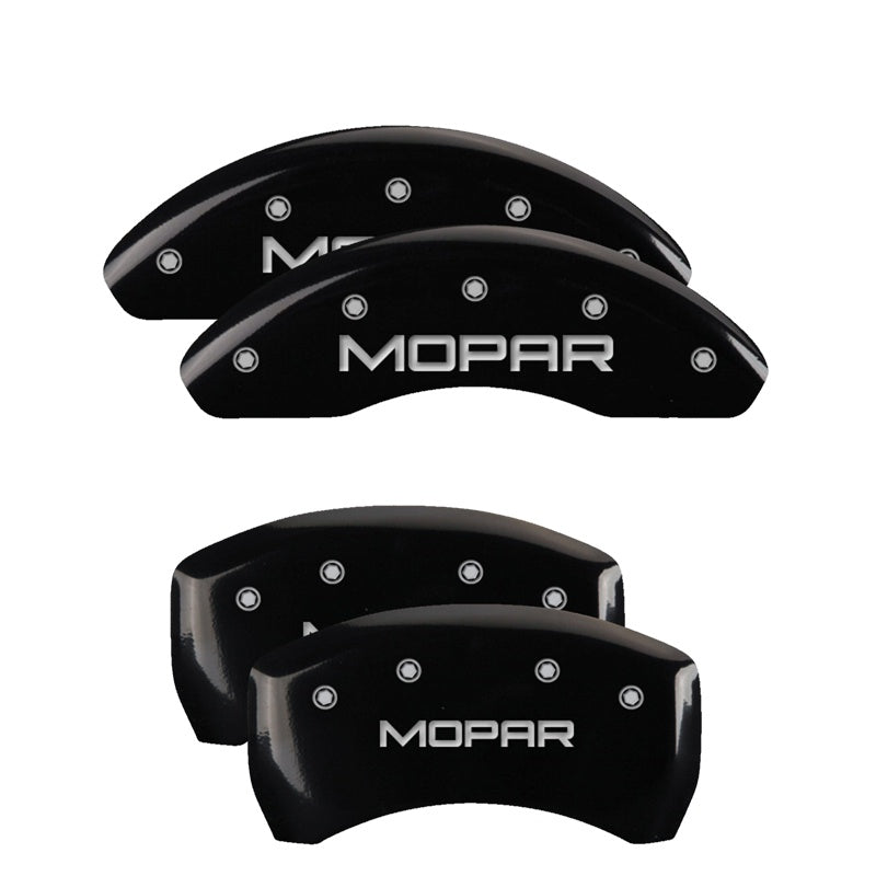 MGP Caliper Covers 42016SMOPBK Set of 4: Black finish, Silver MOPAR