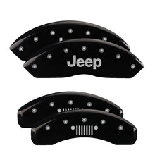 Load image into Gallery viewer, MGP Caliper Covers 42019SJPLBK Set of 4: Black finish, Silver JEEP / JEEP Grill Logo