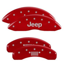 Load image into Gallery viewer, MGP Caliper Covers 42020SJPLRD Set of 4: Red finish, Silver JEEP / JEEP Grill Logo