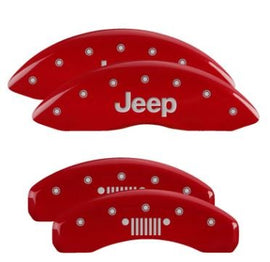 MGP Caliper Covers 42020SJPLRD Set of 4: Red finish, Silver JEEP / JEEP Grill Logo