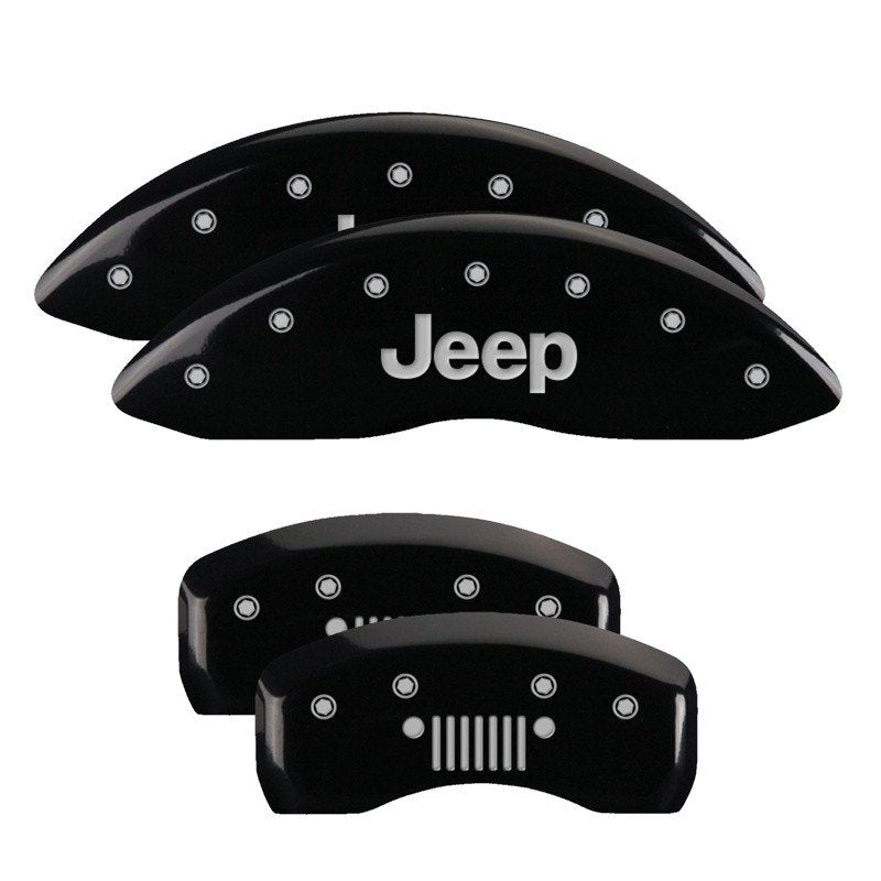 MGP Caliper Covers 42021SJPLBK Set of 4: Black finish, Silver JEEP / JEEP Grill Logo
