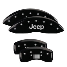 Load image into Gallery viewer, MGP Caliper Covers 42021SJPLBK Set of 4: Black finish, Silver JEEP / JEEP Grill Logo