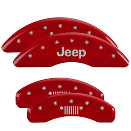 MGP Caliper Covers 42023SJPLRD Set of 4: Red finish, Silver JEEP / JEEP Grill Logo