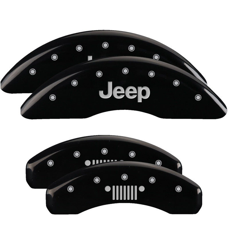 MGP Caliper Covers 42023SJPLBK Set of 4: Black finish, Silver JEEP / JEEP Grill Logo
