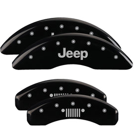 MGP Caliper Covers 42023SJPLBK Set of 4: Black finish, Silver JEEP / JEEP Grill Logo