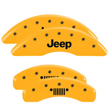 Load image into Gallery viewer, MGP Caliper Covers 42023SJPLYL Set of 4: Yellow finish, Black JEEP / JEEP Grill Logo