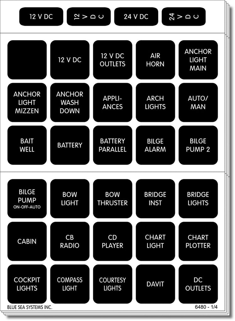 BLUE SEA 4217-BSS LABEL KIT DC H2O 120 SQUARE BLK