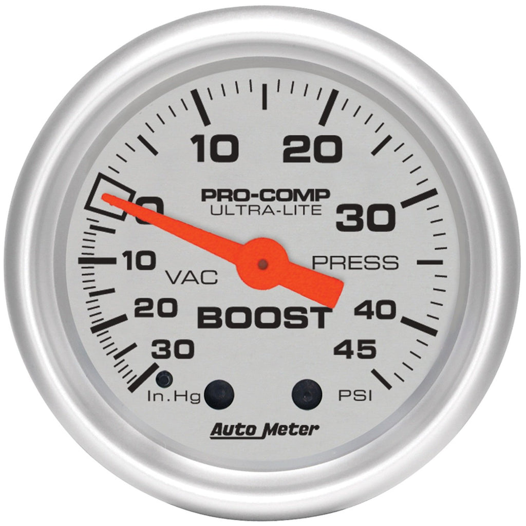 AutoMeter 4308 Traditional incandescent lighting illuminates around the perimeter of the dial