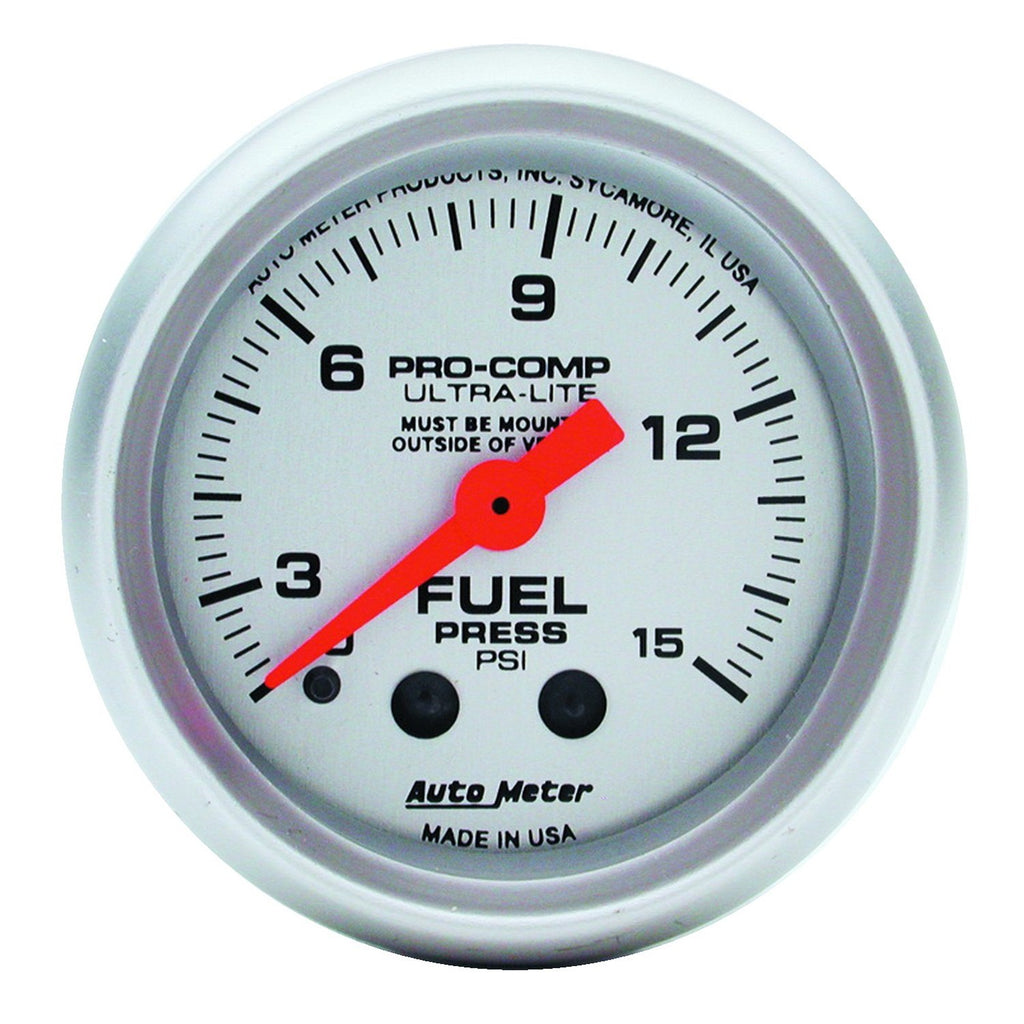 AutoMeter 4313 GAUGE, FUEL PRESSURE, 2 1/16" , 15PSI, MECHANICAL W/ISOLATOR, ULTRA-LITE