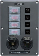 Load image into Gallery viewer, BLUE SEA 4321-BSS PANEL SWITCH H2O CB 4POS SCKT &amp; USB