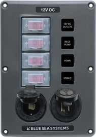 BLUE SEA 4321-BSS PANEL SWITCH H2O CB 4POS SCKT & USB