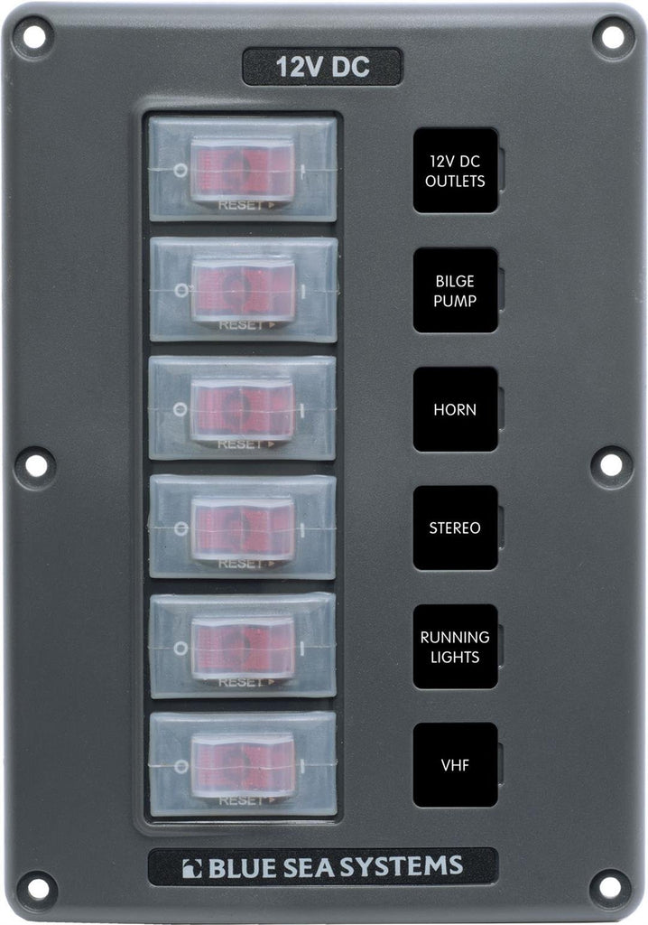BLUE SEA 4322-BSS PANEL SWITCH H2O CB 6POS GRAY