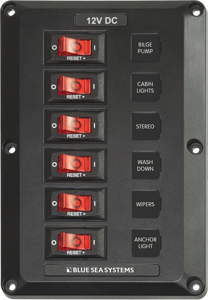 BLUE SEA 4352-BSS PANEL BELOW DECK 12VDC 6PC
