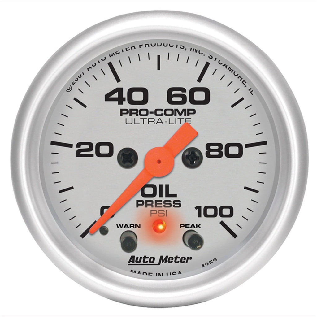 AutoMeter 4352 GAUGE, OIL PRESS, 2 1/16" , 100PSI, DIGITAL STEPPER MOTOR W/PK & WRN, ULTRA-LITE