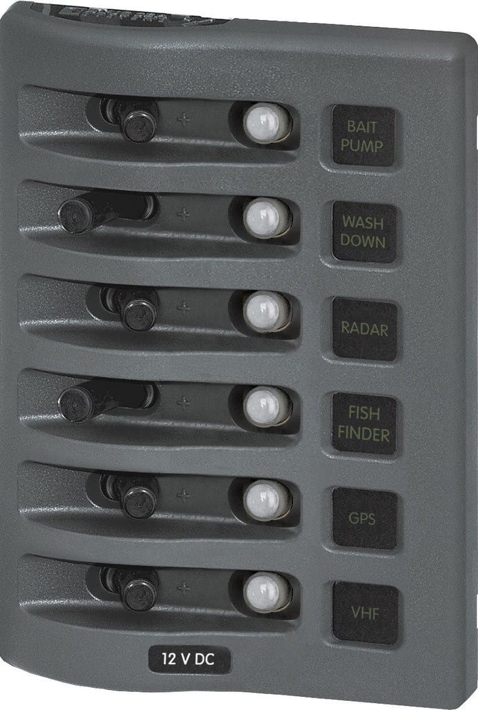 BLUE SEA 4376-BSS PANEL WD 12VDC CLB 6POS GRAY
